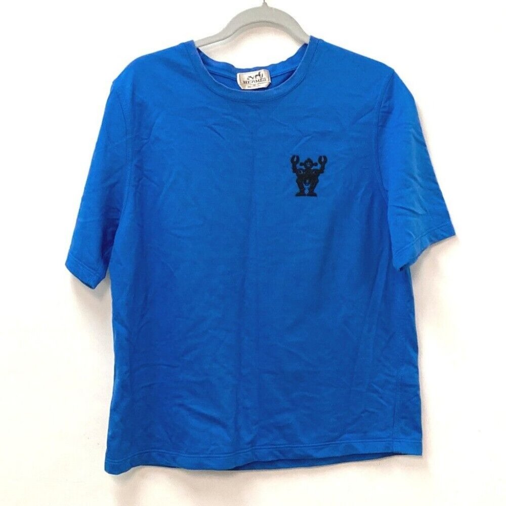 HERMES Hello Mr. Falier Patch Tops Apparel Short sleeve T-shirt blue/Black
